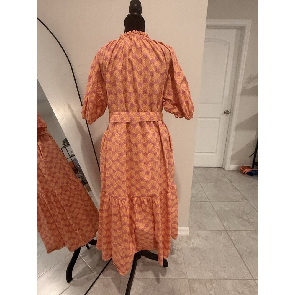100% Cotton Women’s XL Orange/Purple Floral Midi Puff Sleeve Pocket by Sugarlips - Picture 7 of 14